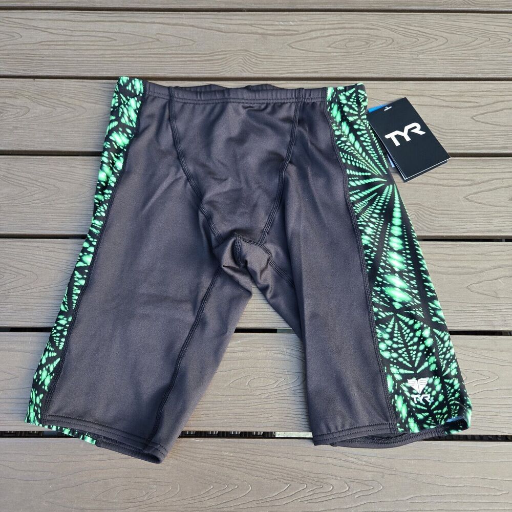TYR Durafast Swimsuit Warp Speed Men’s Jammer Green/black Sz 30 NEW